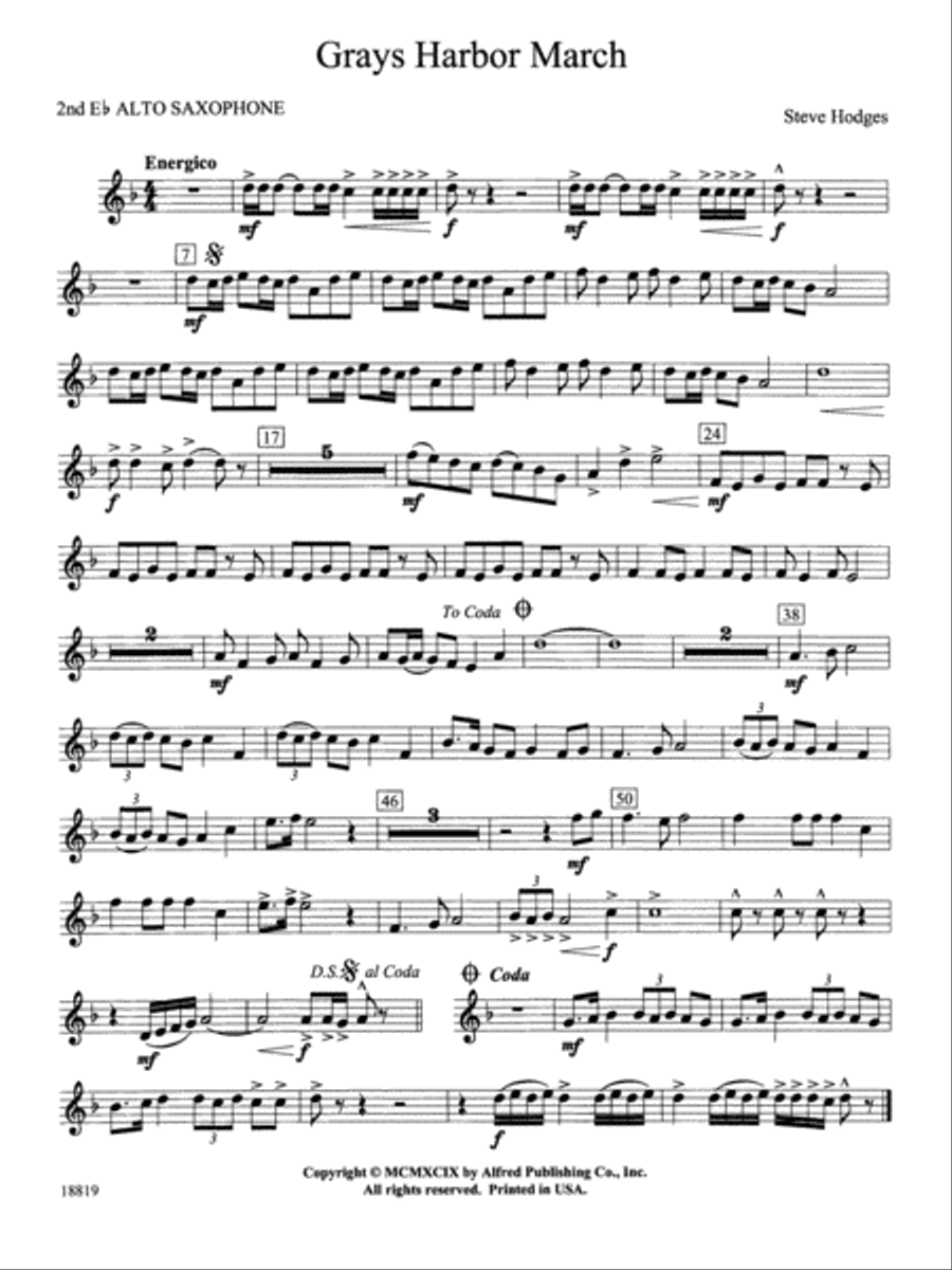 Grays Harbor March: 2nd E-flat Alto Saxophone Concert Band scores gallery preview page 1