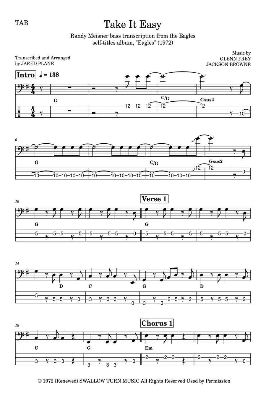 Take It Easy Guitar Tablature scores gallery preview page 1