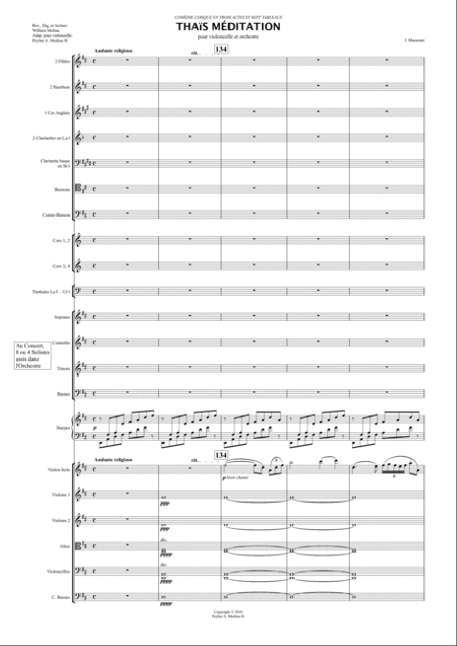 MASSENET - THAIS MEDITATION - REORCHESTRATED 4-Part scores gallery preview page 1