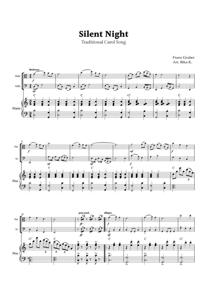 Silent Night for Viola and Cello Duet with Piano image number null