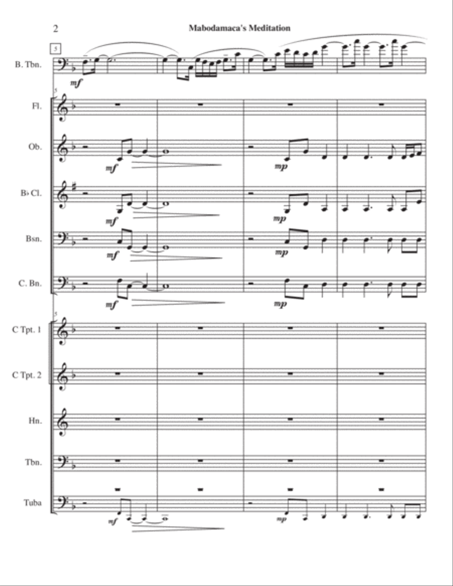 Mabodamaca's Meditation for Bass Trombone and Chamber Winds Large Ensemble scores gallery preview page 3