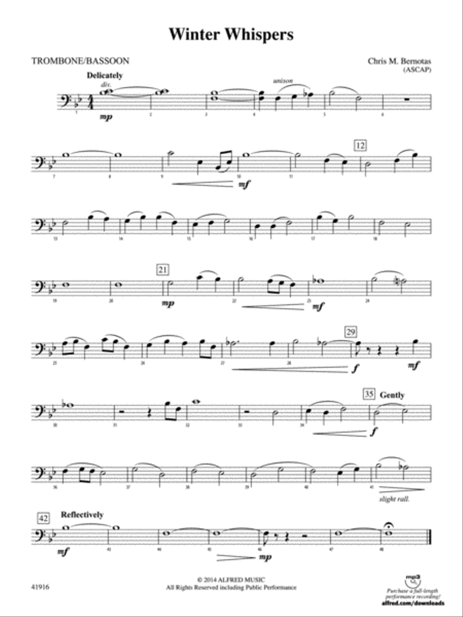 Winter Whispers: 1st Trombone Concert Band scores gallery preview page 1