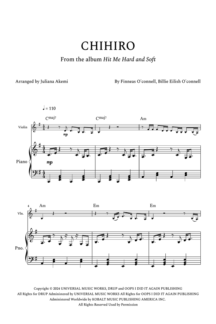 Chihiro Violin Solo scores gallery preview page 1