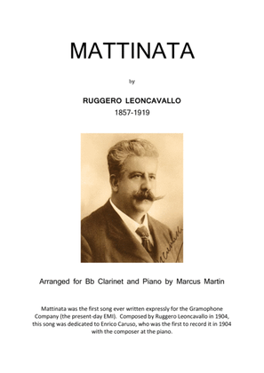 Book cover for Mattinata (Leoncavall) arranged for Bb Clarinet and Piano