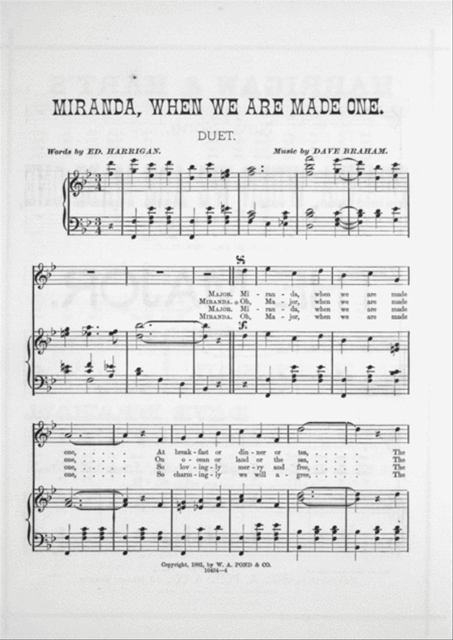 Harrigan & Hart's New Song, Miranda, When We Are Made One