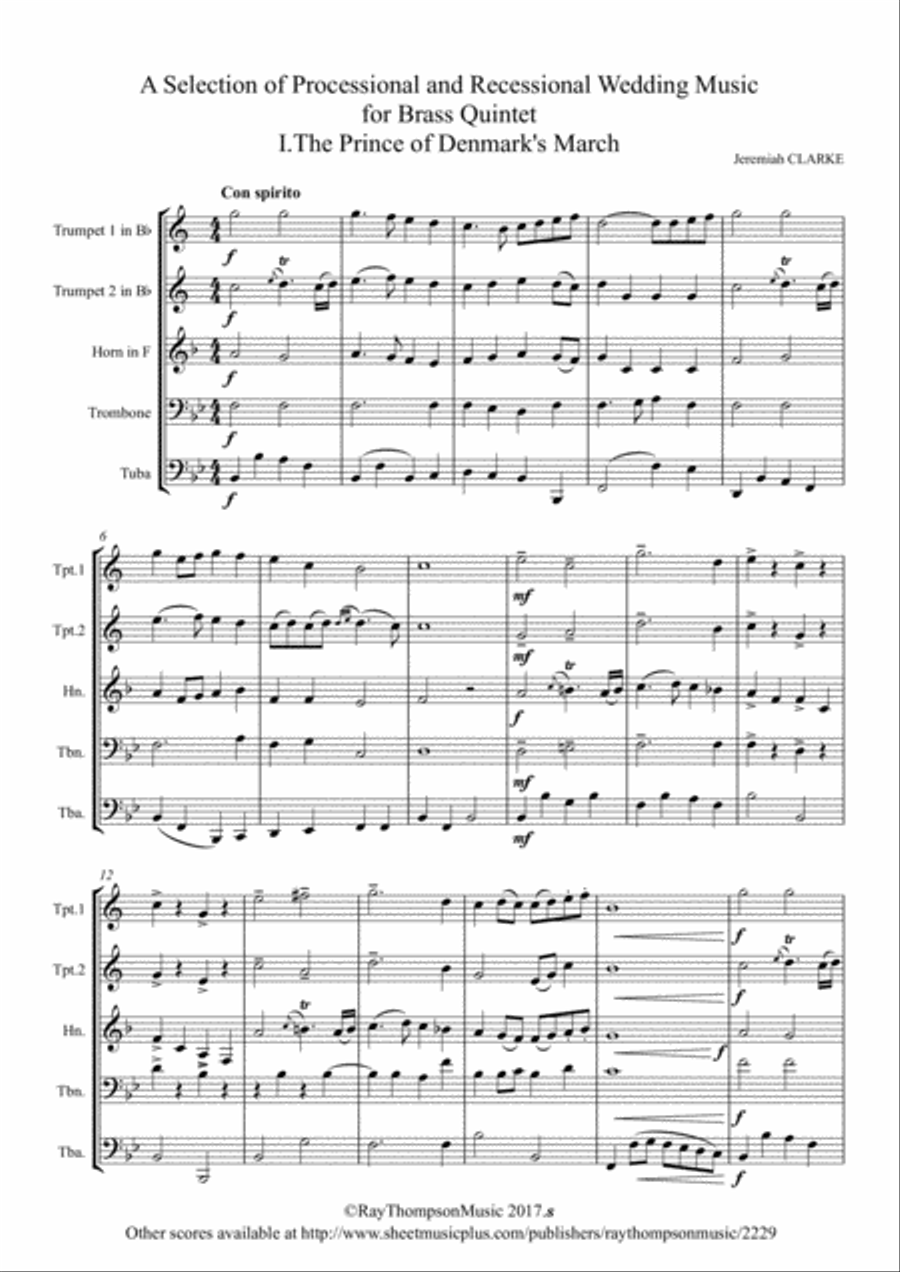 A Selection of Processional and Recessional Wedding Music for Brass Quintet - brass quintet Brass Quintet scores gallery preview page 1