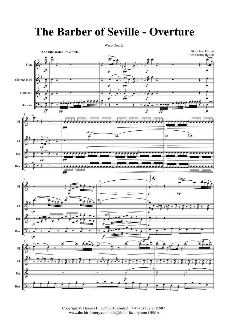 The Barber of Seville - Overture - Wind QuartetR Woodwind Quartet scores gallery preview page 1