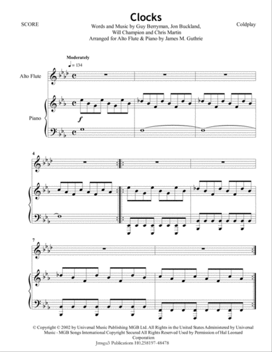 Clocks Flute Solo scores gallery preview page 1