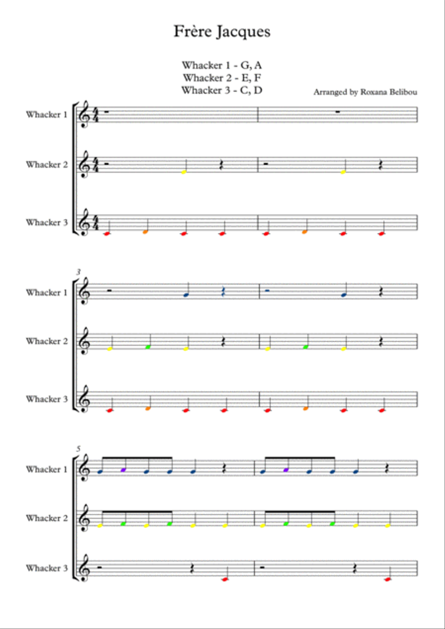 Frère Jacques for 8 Notes Diatonic Boomwhackers Percussion Ensemble scores gallery preview page 1