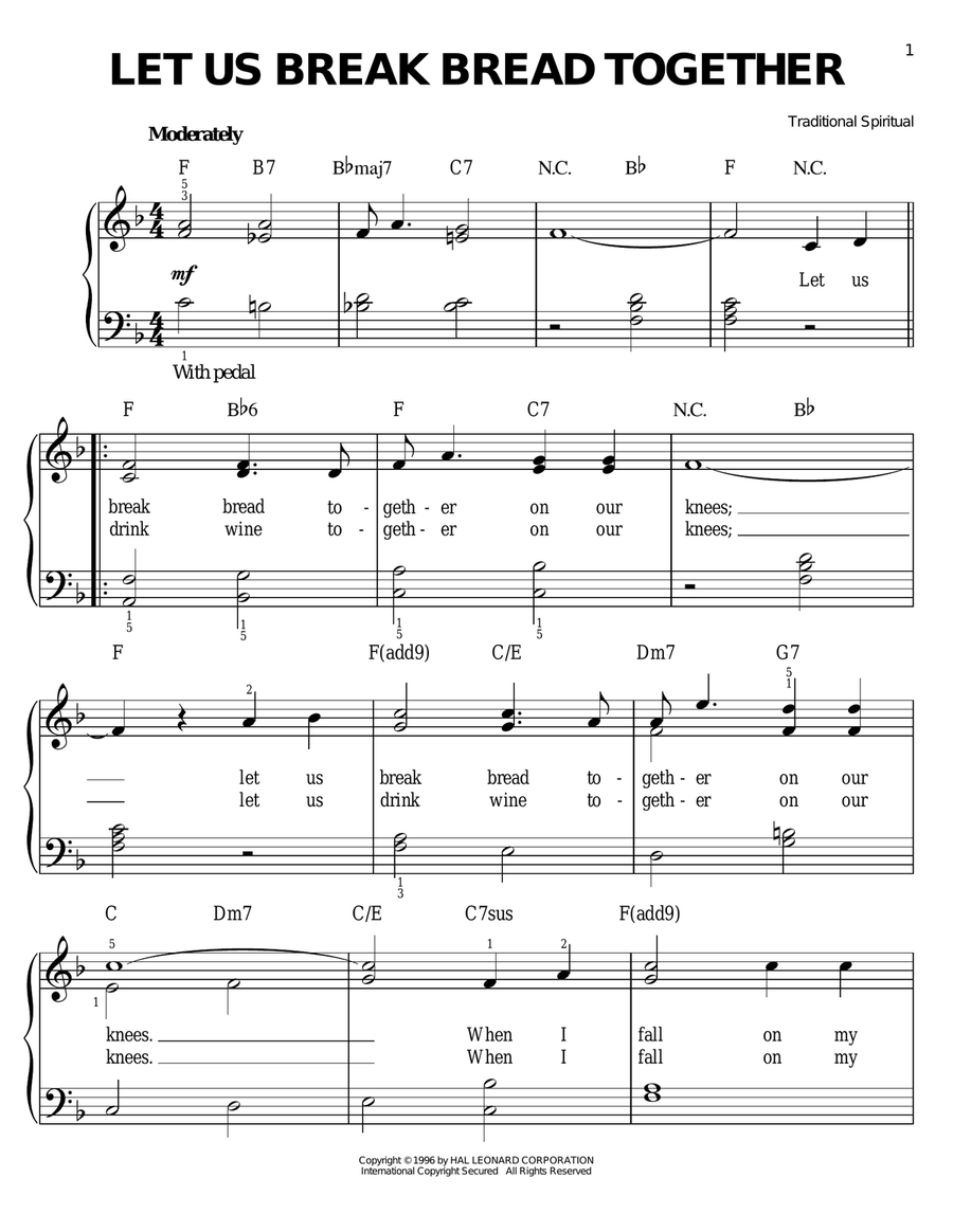Let Us Break Bread Together Easy Piano scores gallery preview page 1
