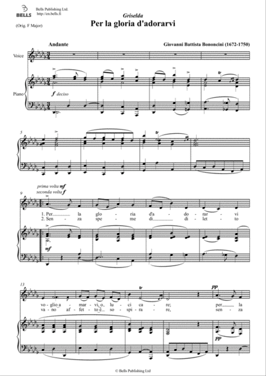 Per la gloria d'adorarvi (D-flat Major) Voice Solo scores gallery preview page 1