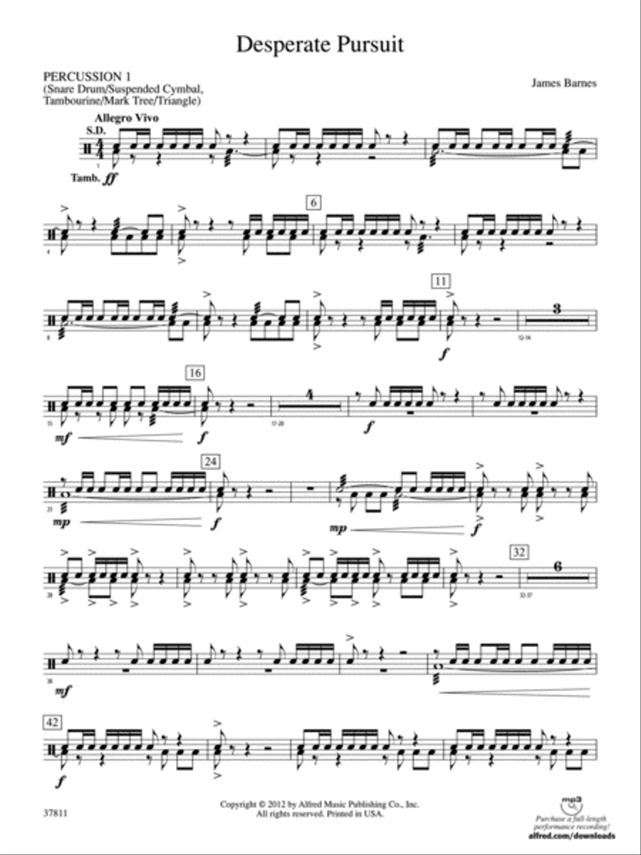 Desperate Pursuit: 1st Percussion Concert Band scores gallery preview page 1