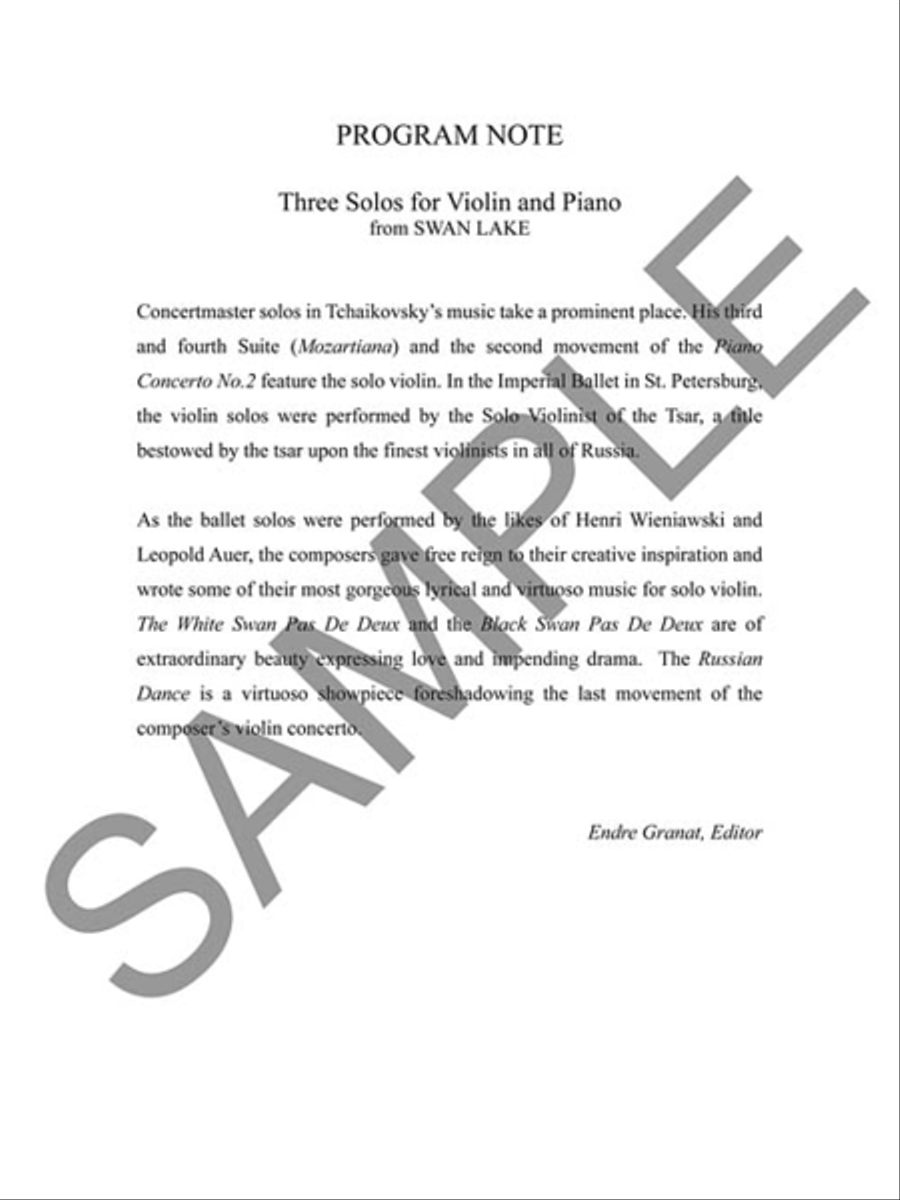 Three Solos for Violin and Piano from Swan Lake Violin Solo scores gallery preview page 3