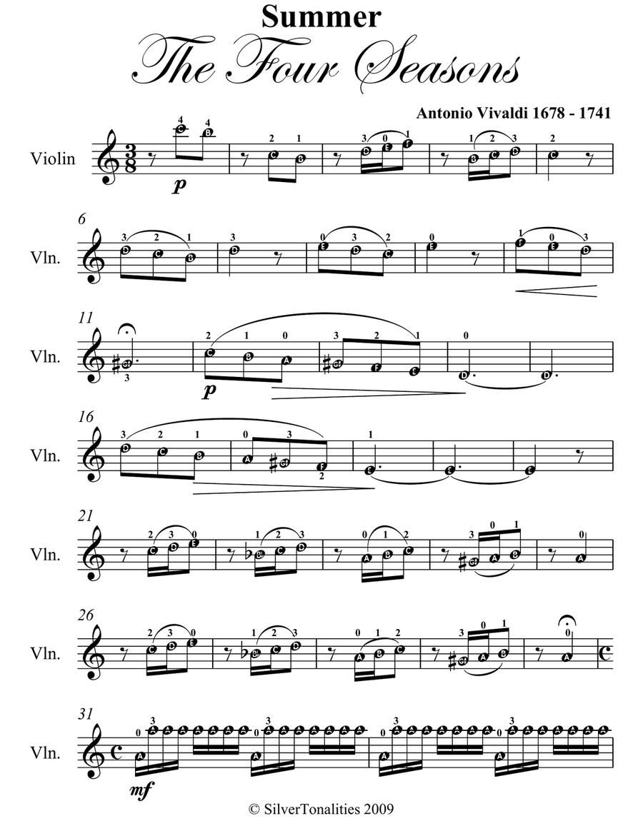 Summer the Four Seasons First Movement Easy Violin Sheet Music Violin Solo scores gallery preview page 2