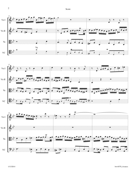 Bach: Fugue in g BWV 578 arr. for String Quartet. image number null