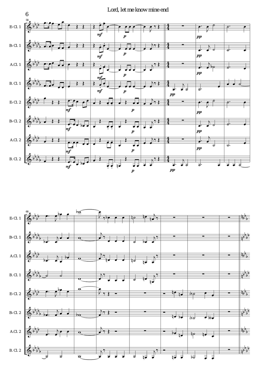 Lord, let me know mine end for clarinet octet or clarinet choir Clarinet Choir scores gallery preview page 6