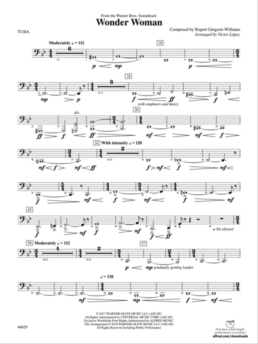 Wonder Woman: From the Warner Bros. Soundtrack: Tuba Concert Band scores gallery preview page 1