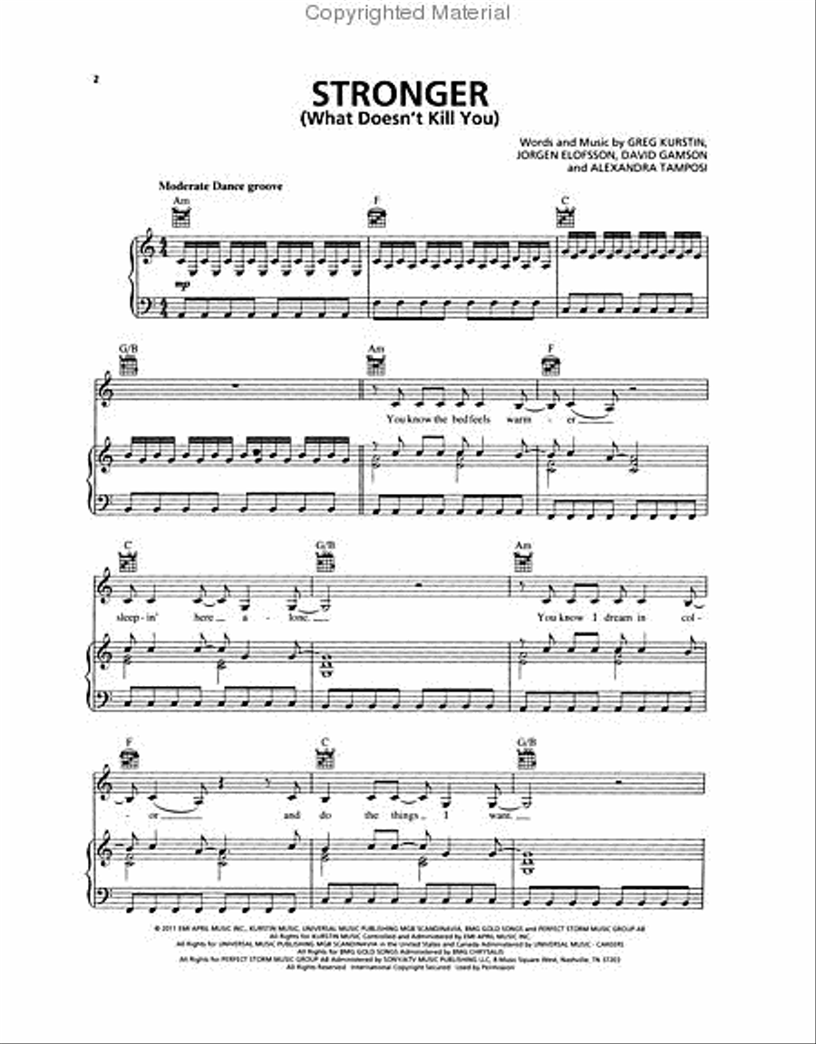 Stronger (What Doesn't Kill You) Piano, Vocal, Guitar scores gallery preview page 2