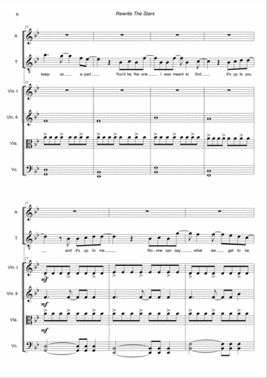 Rewrite The Stars String Quartet scores gallery preview page 6
