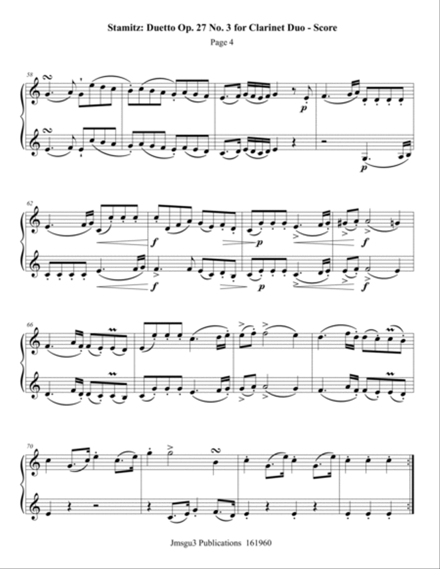 Stamitz: Duet Op. 27 No. 3 for Clarinet Duo Clarinet Duet scores gallery preview page 4