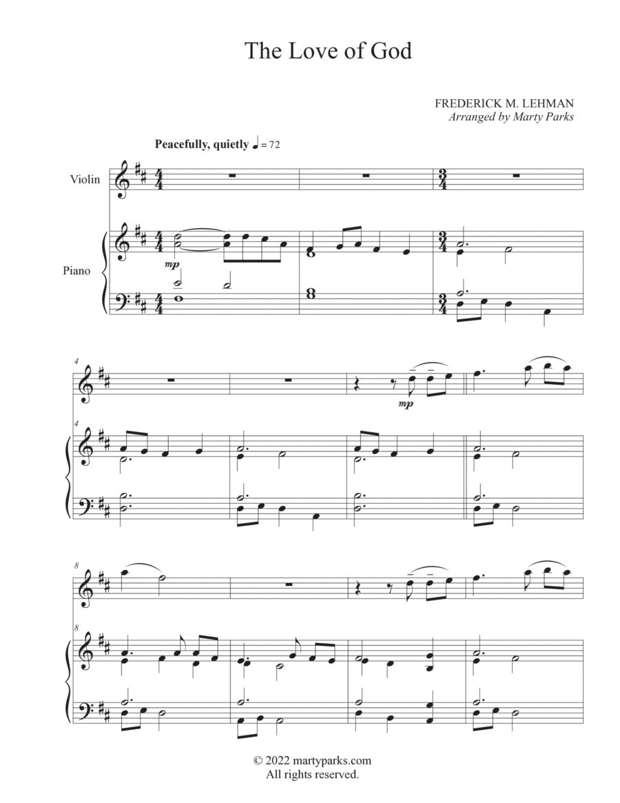 The Love of God (Violin-Piano) Violin Solo scores gallery preview page 1
