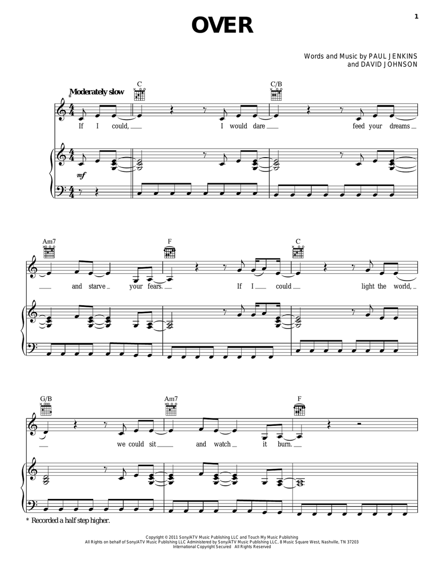 Over Piano, Vocal, Guitar scores gallery preview page 1