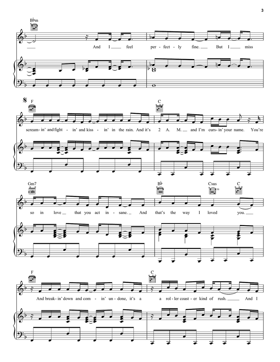 The Way I Loved You Piano, Vocal, Guitar scores gallery preview page 3