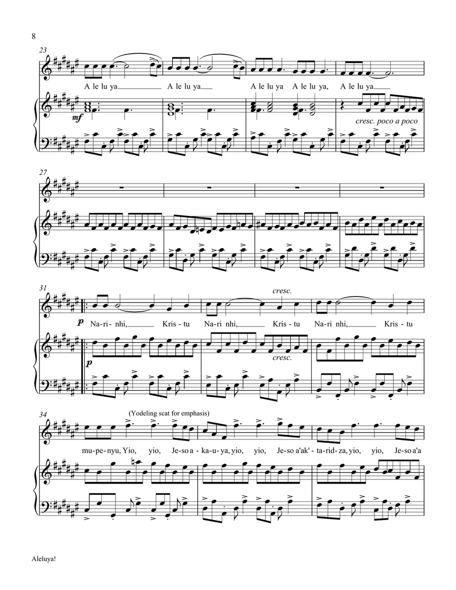 Twelve African Songs for Solo Voice and Piano - 2. ALELUYA Voice Solo scores gallery preview page 3