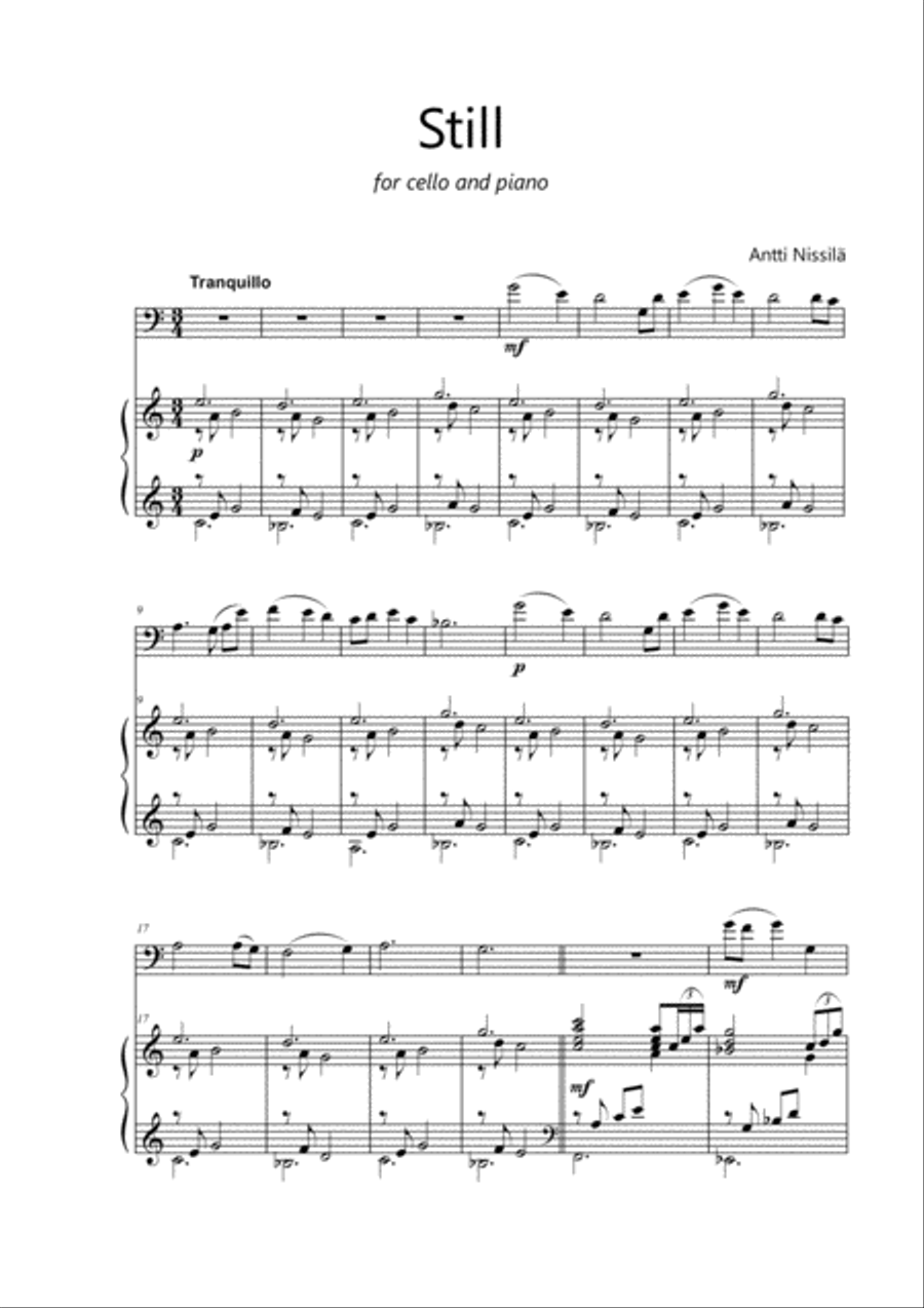 Still (for cello and piano) - piano score Piano Accompaniment scores gallery preview page 1
