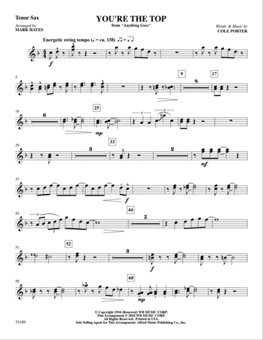 You're the Top (from the musical Anything Goes): B-flat Tenor Saxophone Tenor Saxophone scores gallery preview page 1