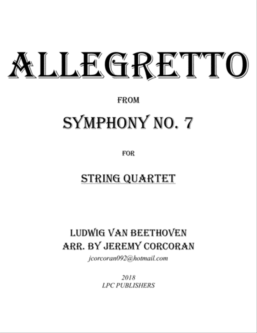 Allegretto from Symphony No. 7 for String Quartet String Quartet scores gallery preview page 1
