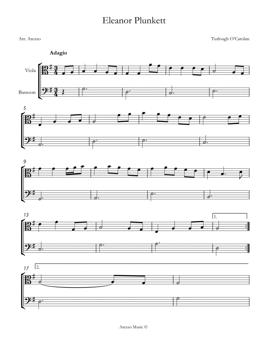 turlough'o carolan eleanor plunkett Viola and Bassoon sheet music image number null