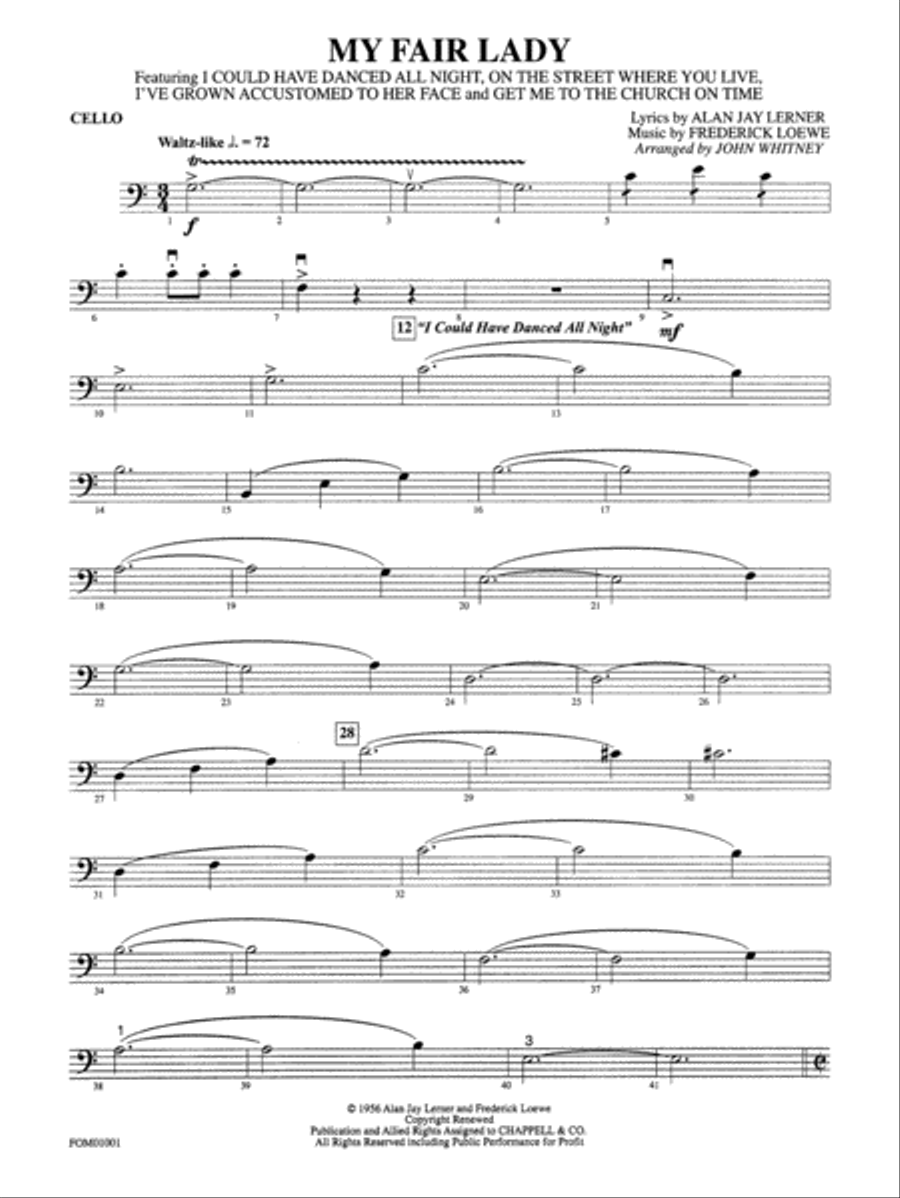 My Fair Lady (Medley): Cello Full Orchestra scores gallery preview page 1