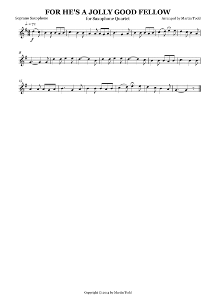 For He's A Jolly Good Fellow for Saxophone Quartet Saxophone Quartet scores gallery preview page 2