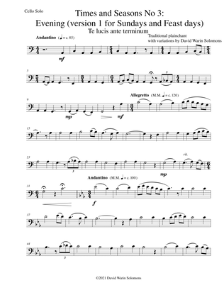 Times and Seasons for cello solo No 3: Evening (version 1 for Sundays and Feast days)
