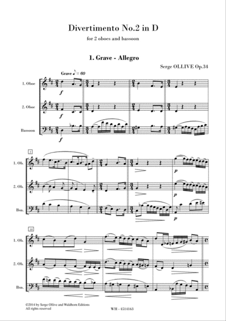 DIVERTIMENTO No.2 in D, OP. 34 Woodwind Trio scores gallery preview page 1