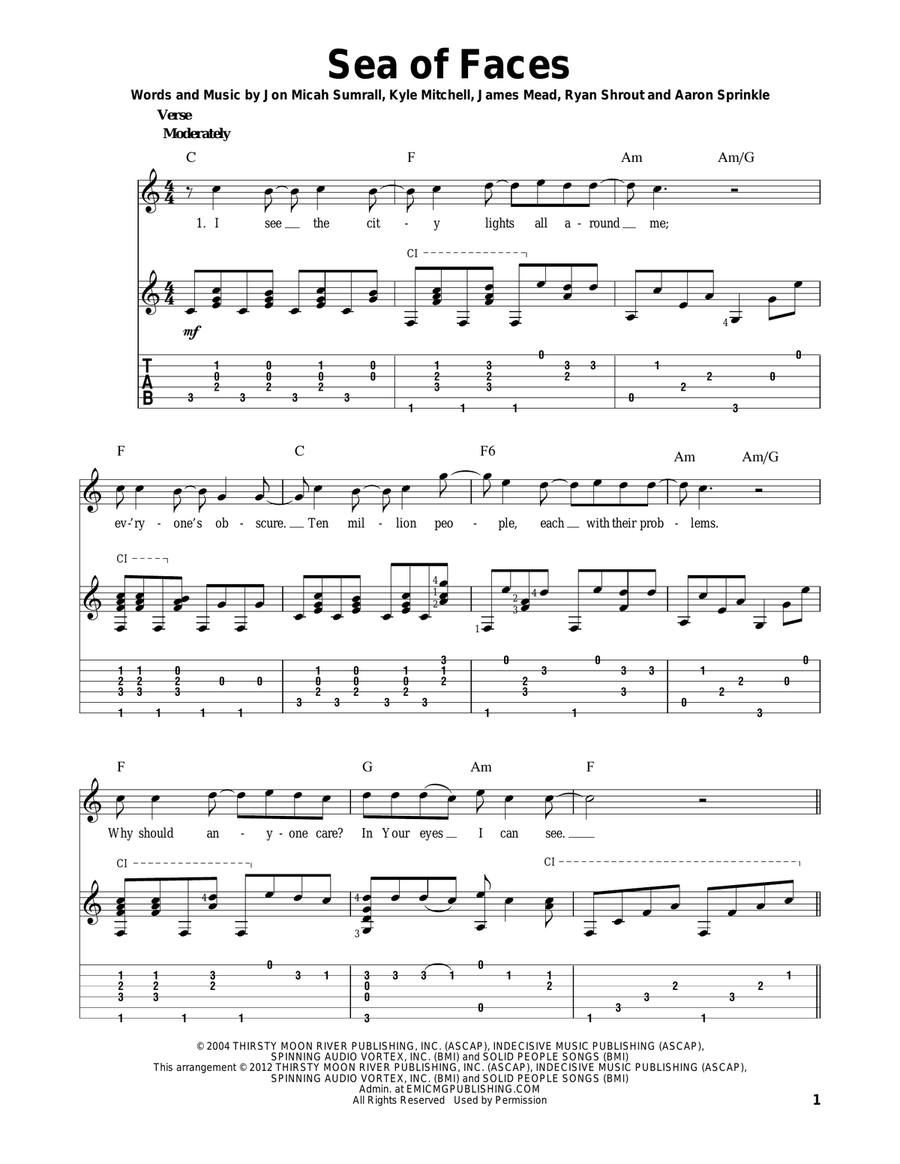 Sea Of Faces Acoustic Guitar scores gallery preview page 1