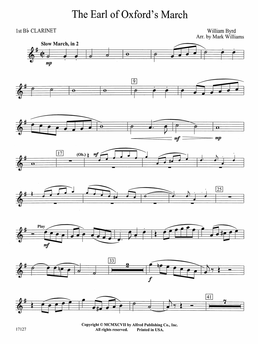 Earl of Oxford's March: 1st B-flat Clarinet