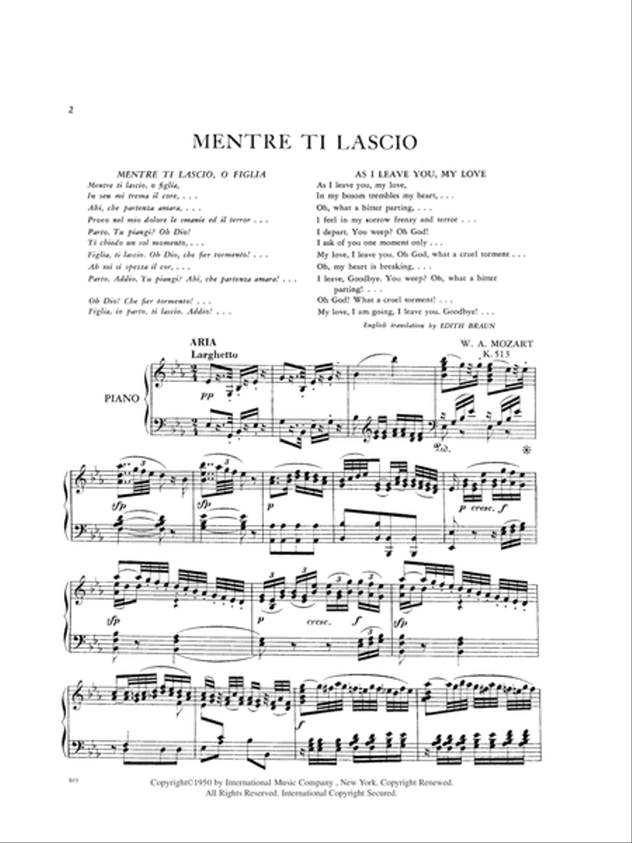 Mentre Ti Lascio, O Figlia (I. E.), K. 513 Bass Voice scores gallery preview page 2