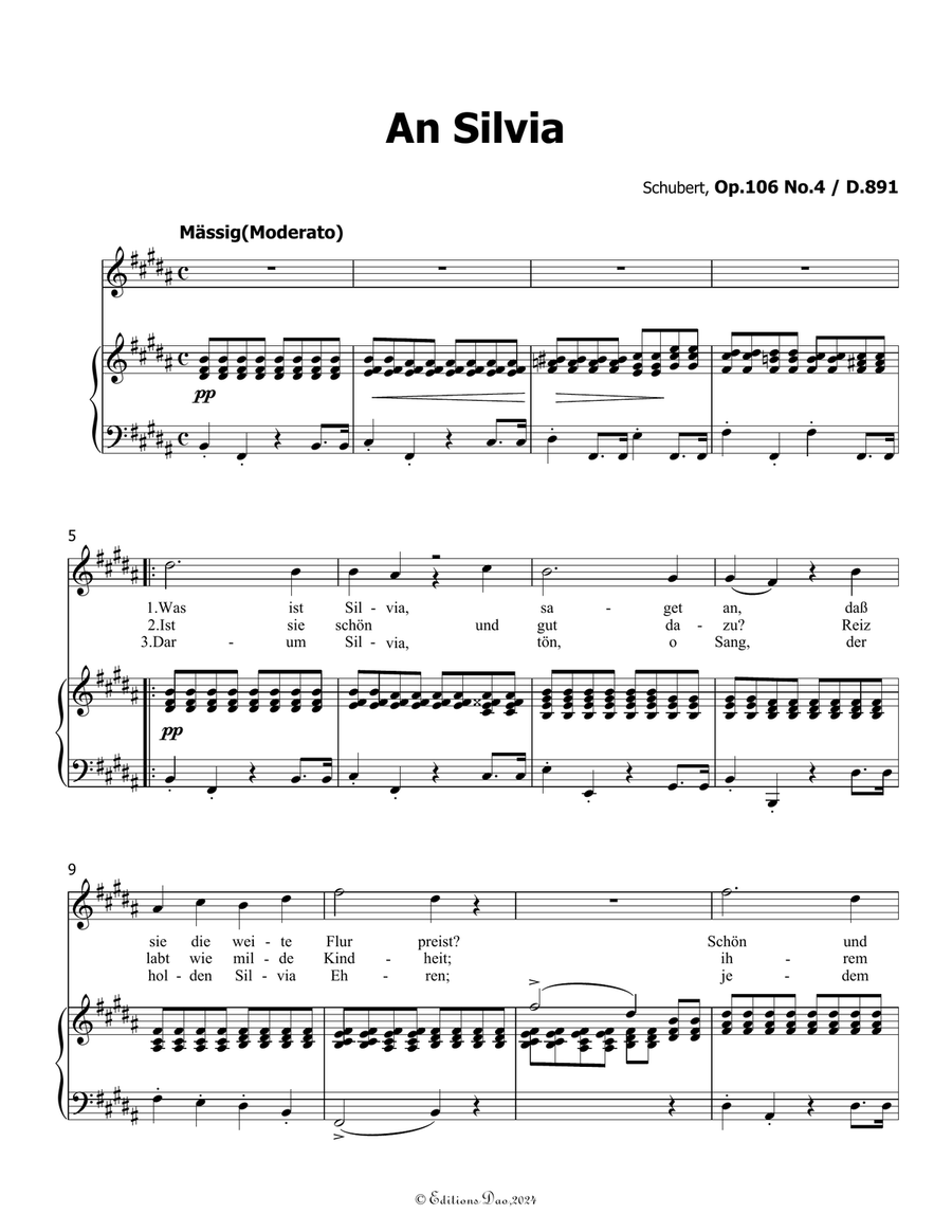 An Silvia, by Schubert, D.891, in B Major Voice scores gallery preview page 3
