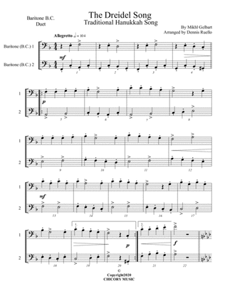 The Dreidel Song - Baritone B.C. Duet - Intermediate