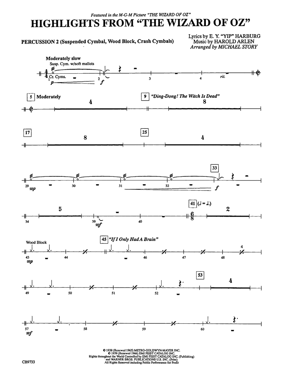 The Wizard of Oz, Highlights from: 2nd Percussion