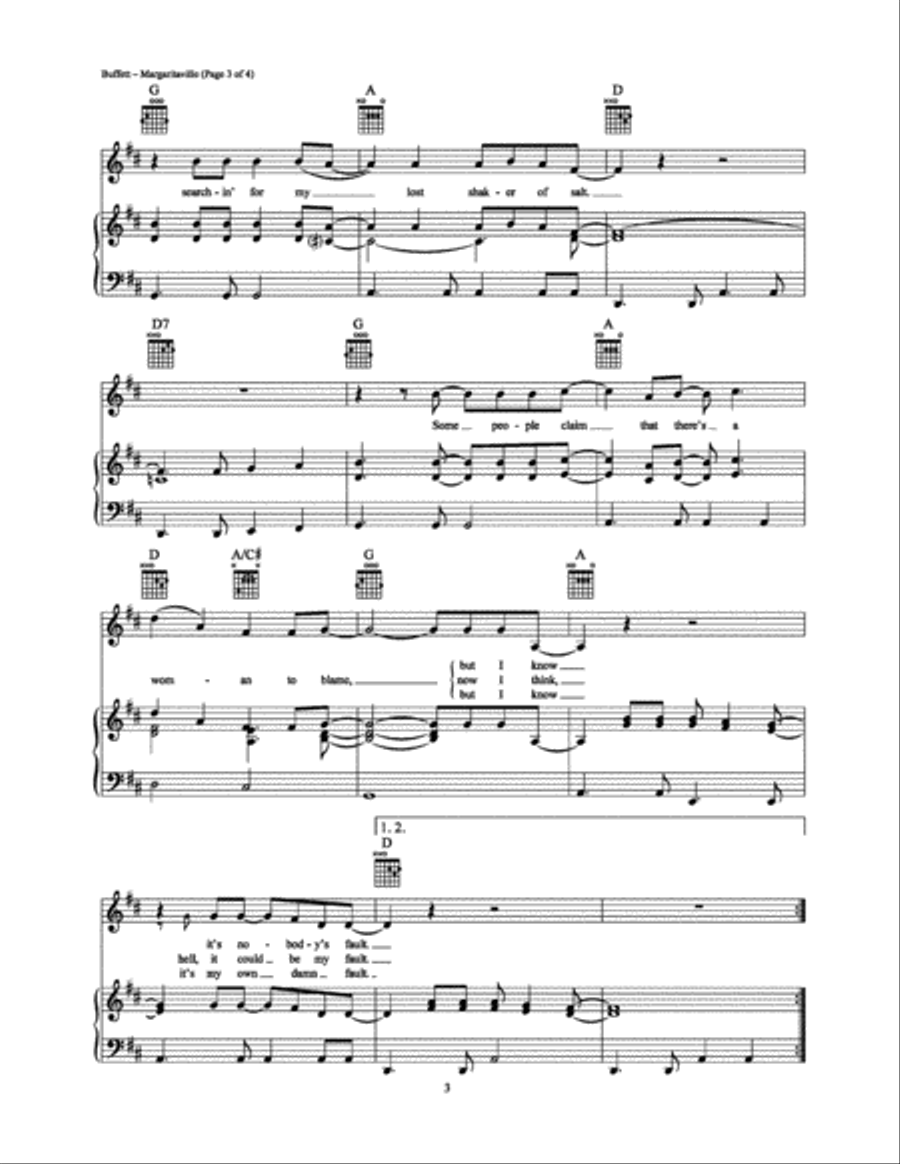 Margaritaville Piano, Vocal, Guitar scores gallery preview page 3