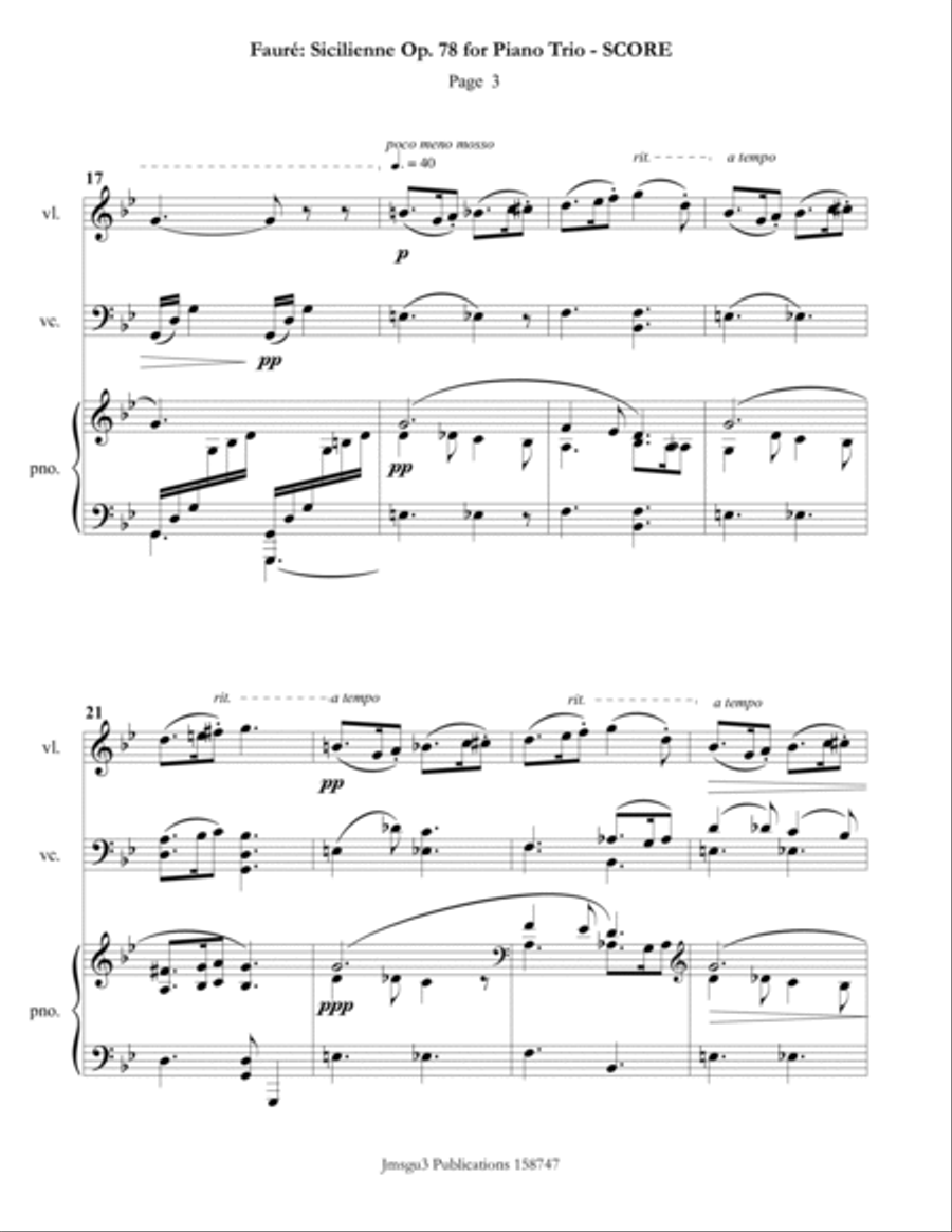 Fauré: Sicilienne for Piano Trio Piano Trio scores gallery preview page 3
