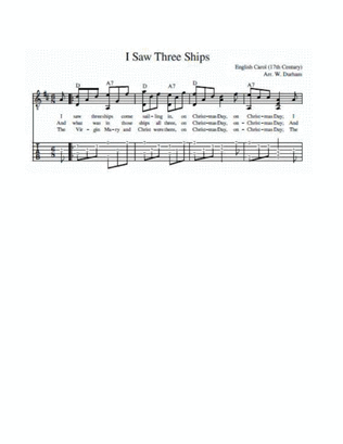 I Saw Three Ships - for fingerstyle guitar with tab, notation and lyrics
