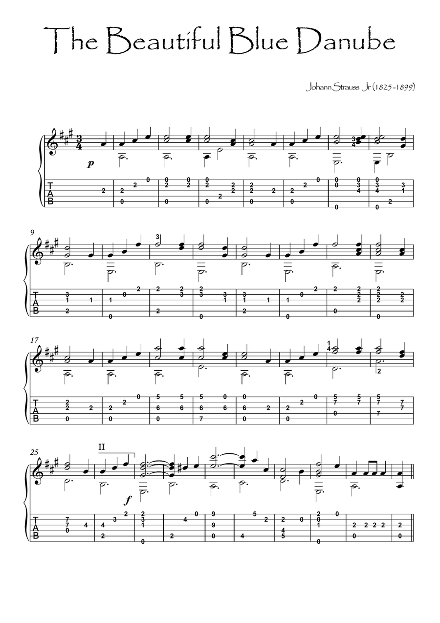 The Beautiful Blue Danube guitar solo Acoustic Guitar scores gallery preview page 1