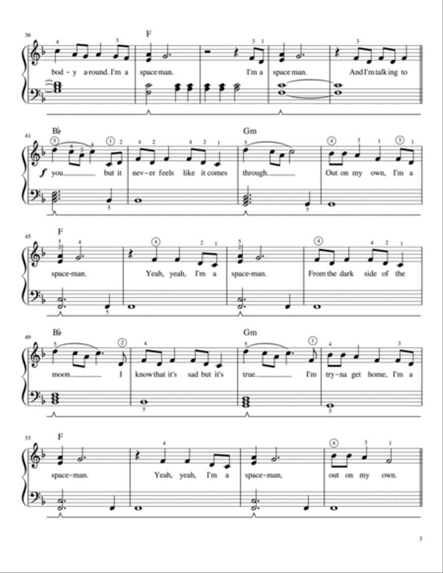 Spaceman Easy Piano scores gallery preview page 3