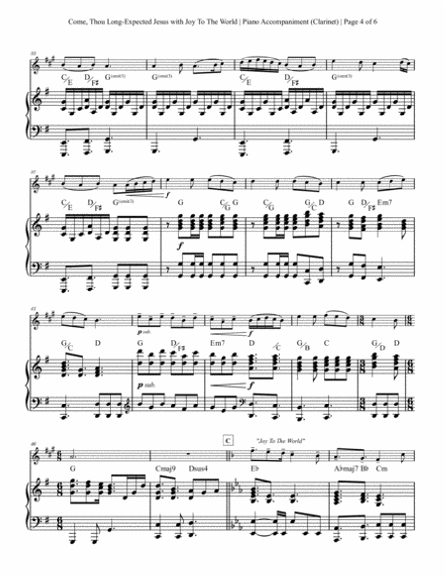 Come, Thou Long-Expected Jesus with Joy To The World - Clarinet Solo with Piano Accompaniment Clarinet Solo scores gallery preview page 4