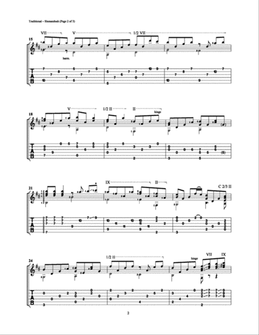 Shenandoah Shenandoah Guitar Tablature scores gallery preview page 2