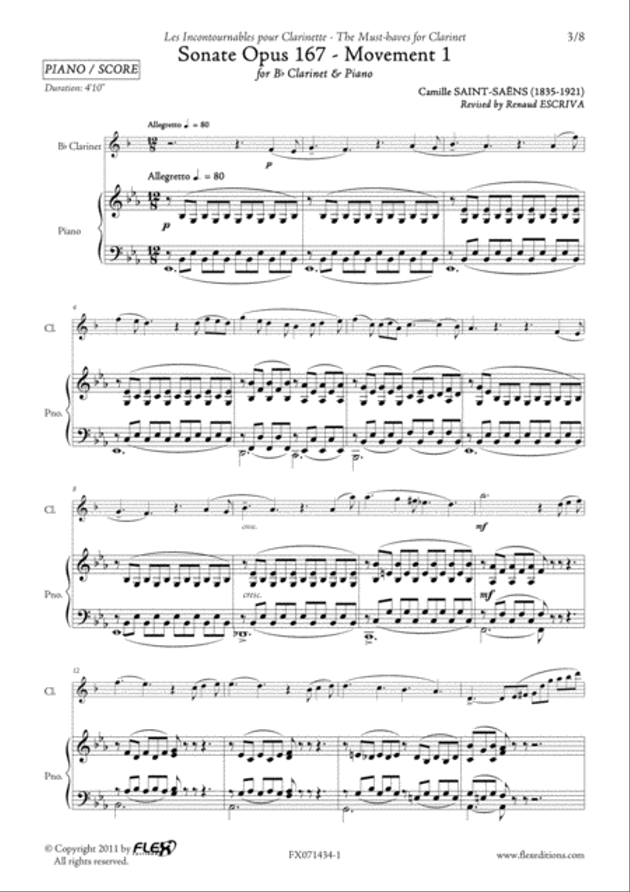 Sonata Opus 167 - Mvt 1 B-Flat Clarinet scores gallery preview page 3